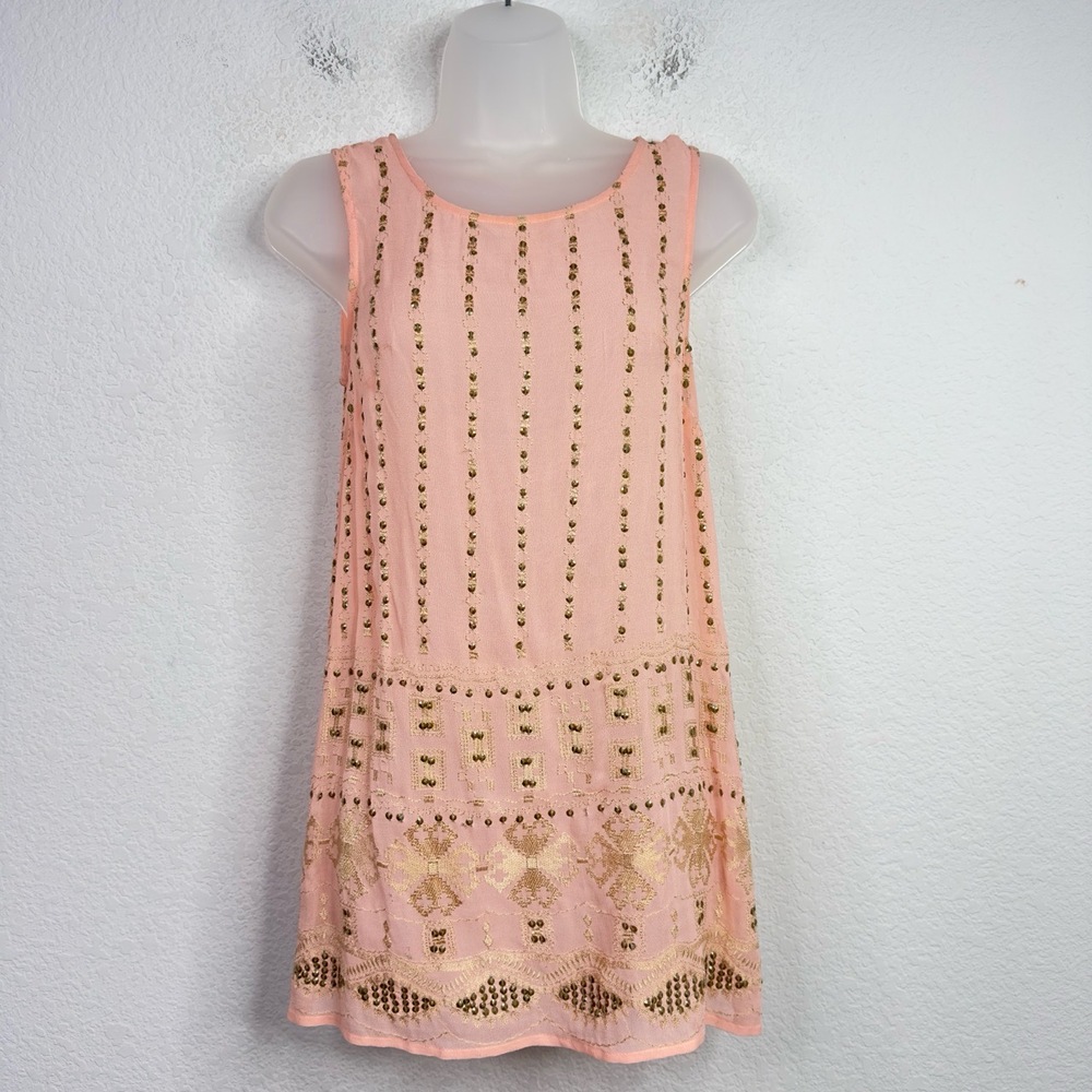 Floreat Shirt Womens Size 2 Pink Sequined Embroidered Boho Cottagecore Hippie
